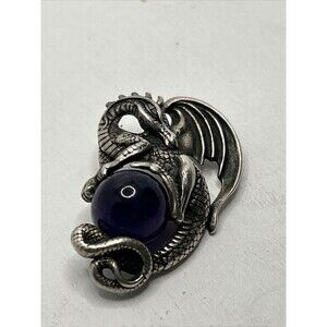 Vintage AICC 925 Dragon Holding Amethyst Sphere Pendant 96